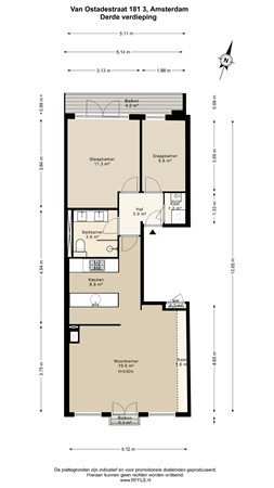 Floor plan - Van Ostadestraat 181-3, 1073 TL Amsterdam 